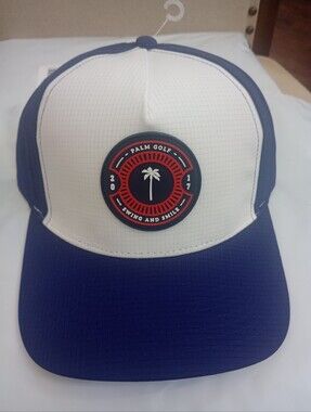 Palm Golf Men’s White and Navy Logo Patch Trucker Hat